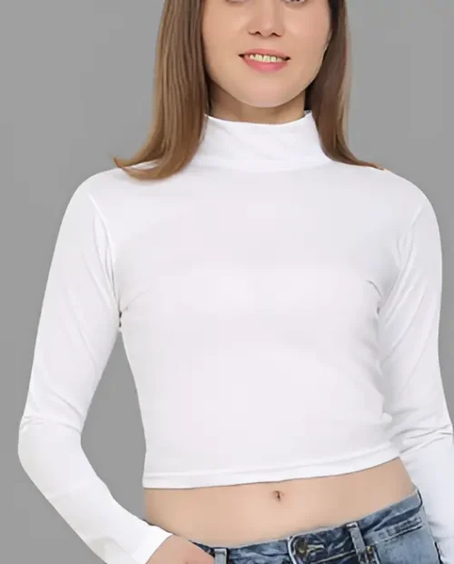 Women's High Neck Crop Top Full Sleeve, Back Cutout (Multicolor) - Image 16
