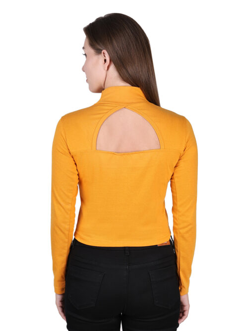Women's Mustard Yellow High Neck Full Sleeve Crop Top - Image 5