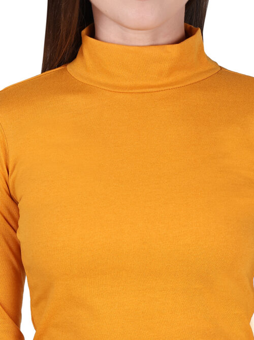 Women's Mustard Yellow High Neck Full Sleeve Crop Top - Image 6