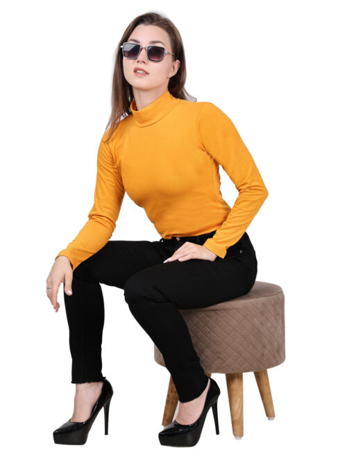 Women's Mustard Yellow High Neck Full Sleeve Crop Top - Image 7