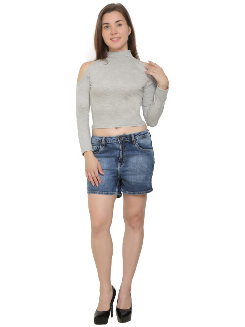 Women's Cold Shoulder Crop Top – High Neck & Long Sleeves - Image 27