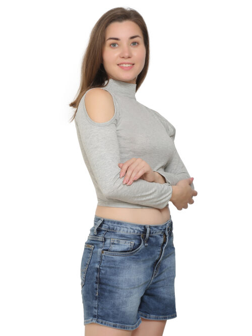 Women's Cold Shoulder Crop Top – High Neck & Long Sleeves - Image 29