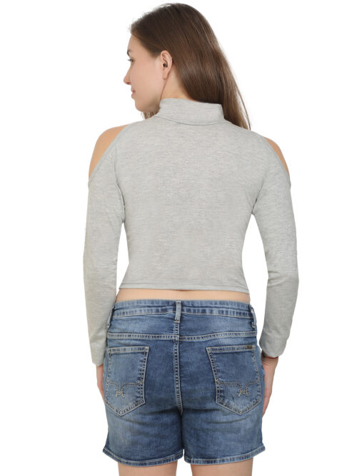 Women's Cold Shoulder Crop Top – High Neck & Long Sleeves - Image 31