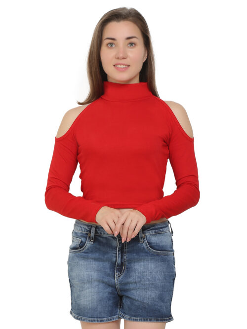 Women's Cold Shoulder Crop Top – High Neck & Long Sleeves - Image 7