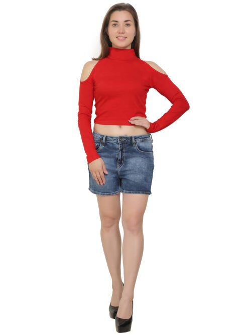 Women's Cold Shoulder Crop Top – High Neck & Long Sleeves - Image 8