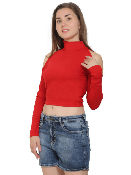 Women's Cold Shoulder Crop Top – High Neck & Long Sleeves - Image 9