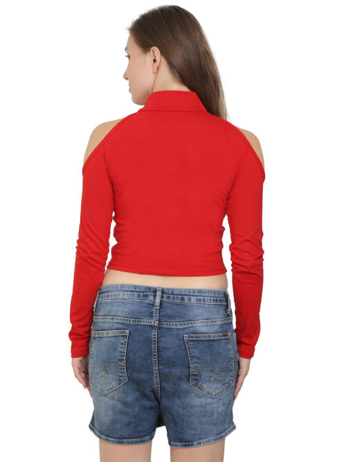 Women's Cold Shoulder Crop Top – High Neck & Long Sleeves - Image 11