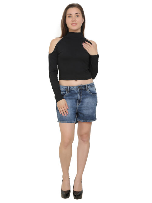 Women's Cold Shoulder Crop Top – High Neck & Long Sleeves - Image 32