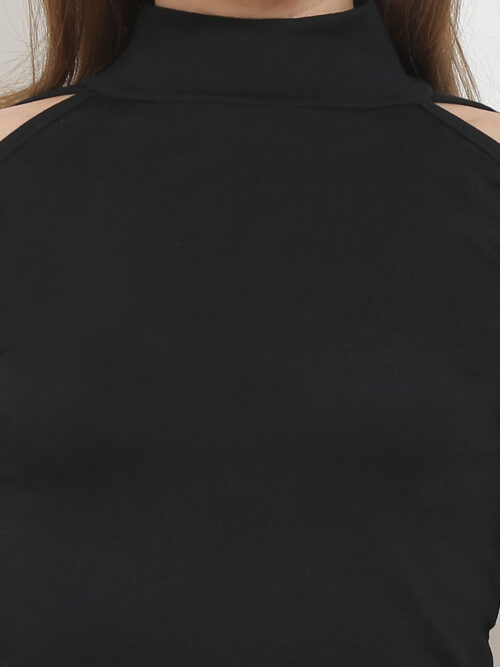Women's Cold Shoulder Crop Top – High Neck & Long Sleeves - Image 35