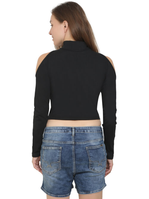 Women's Cold Shoulder Crop Top – High Neck & Long Sleeves - Image 36