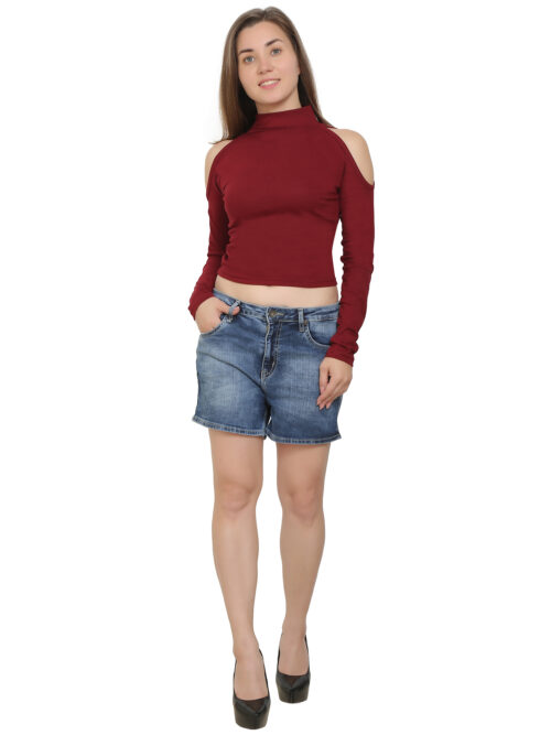 Women's Cold Shoulder Crop Top – High Neck & Long Sleeves - Image 22