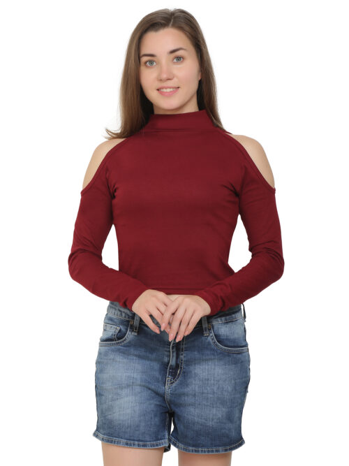 Women's Cold Shoulder Crop Top – High Neck & Long Sleeves - Image 23