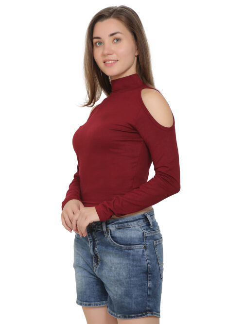 Women's Cold Shoulder Crop Top – High Neck & Long Sleeves - Image 24