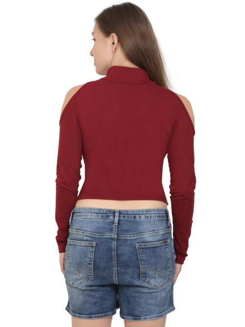 Women's Cold Shoulder Crop Top – High Neck & Long Sleeves - Image 26