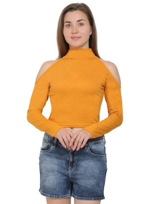 Women's Cold Shoulder Crop Top – High Neck & Long Sleeves - Image 3