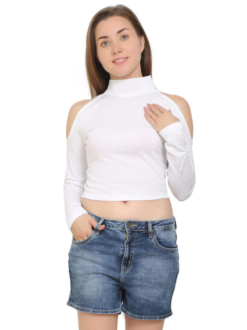 Women's Cold Shoulder Crop Top – High Neck & Long Sleeves - Image 13