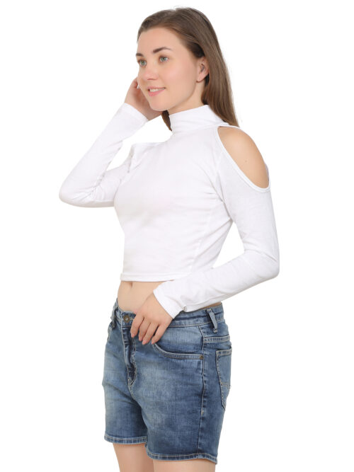 Women's Cold Shoulder Crop Top – High Neck & Long Sleeves - Image 14