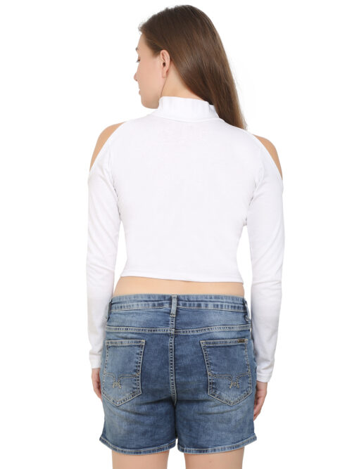 Women's Cold Shoulder Crop Top – High Neck & Long Sleeves - Image 16