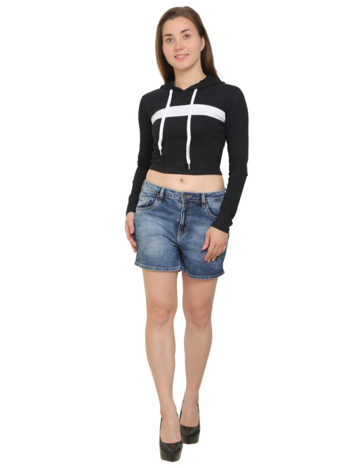 Women's Black Crop Hoodie with Cotton - Image 7