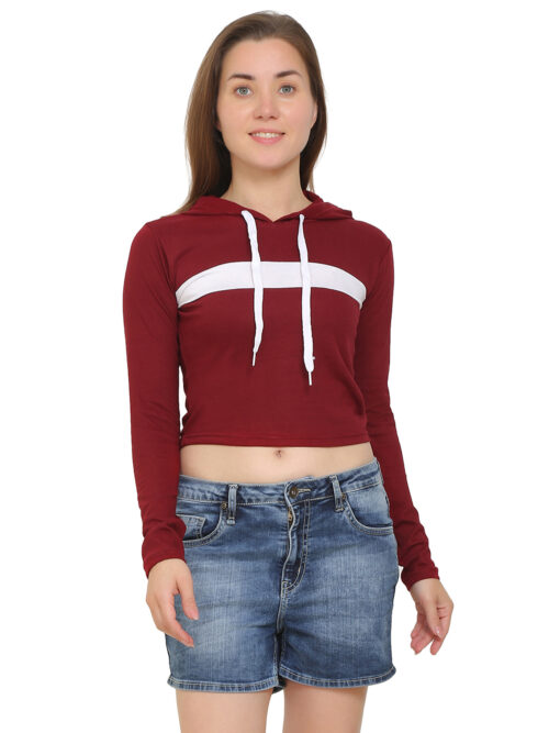 Women's Maroon Crop Hoodie & Shorts Set - Image 3