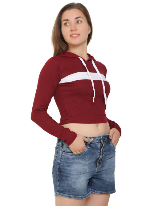 Women's Maroon Crop Hoodie & Shorts Set - Image 5