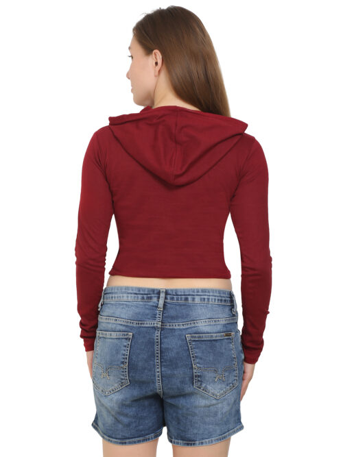 Women's Maroon Crop Hoodie & Shorts Set - Image 7