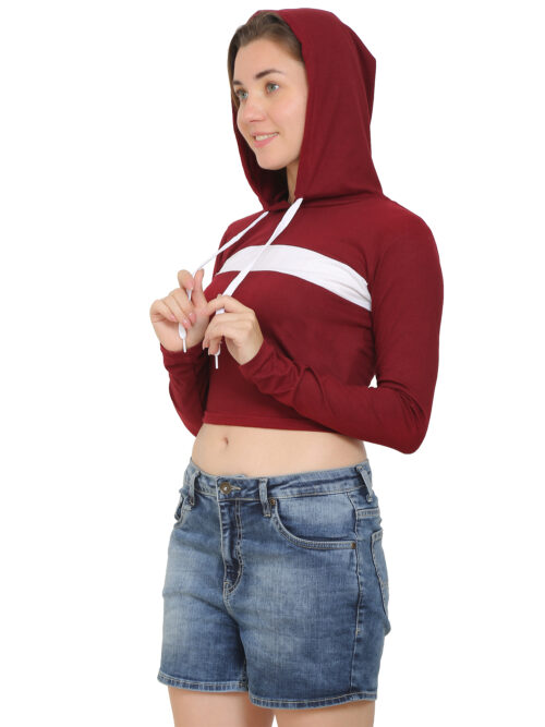 Women's Maroon Crop Hoodie & Shorts Set - Image 8