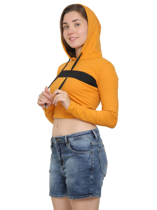 Women’s Yellow Crop Hoodie & Cotton Shorts Set - Image 6