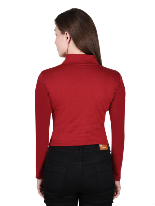 Red Full Sleeve Crop Top for Women | Front Cutout Design - Image 5