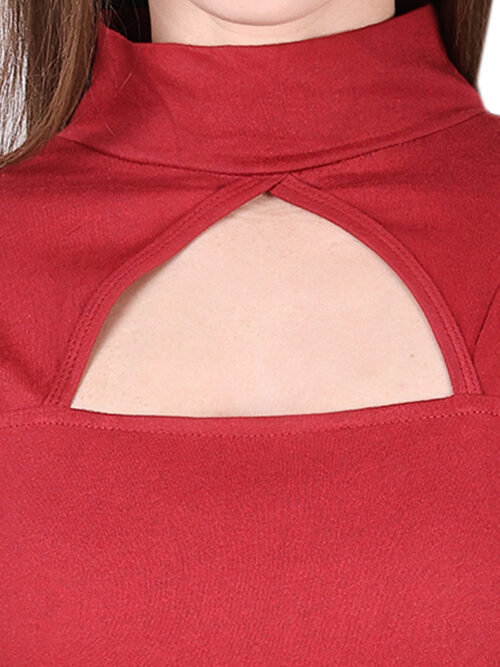 Red Full Sleeve Crop Top for Women | Front Cutout Design - Image 6