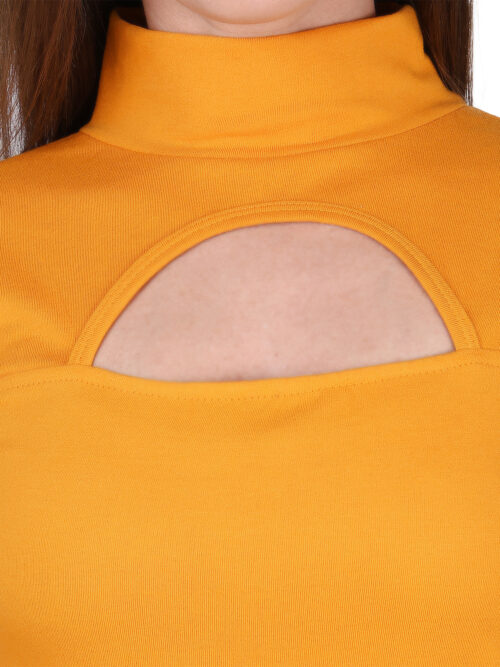 Multicolor Full Sleeve Crop Top for Women-Front Cut-Out Design - Image 2
