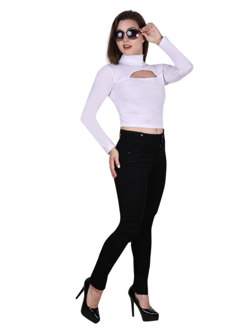 Multicolor Full Sleeve Crop Top for Women-Front Cut-Out Design - Image 8