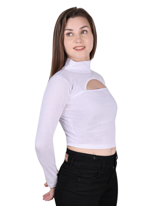 Multicolor Full Sleeve Crop Top for Women-Front Cut-Out Design - Image 10