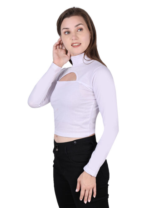 Multicolor Full Sleeve Crop Top for Women-Front Cut-Out Design - Image 11