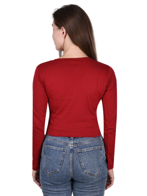 Red Full Sleeve Crop Top for Women | Criss-Cross Neck Design - Image 6