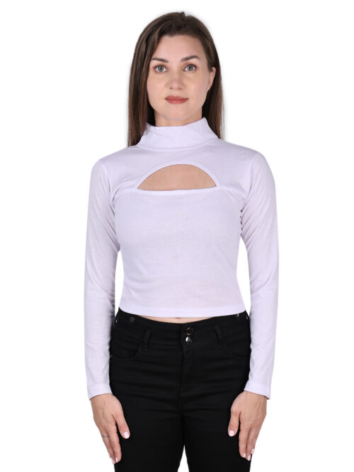 Multicolor Full Sleeve Crop Top for Women-Front Cut-Out Design - Image 13