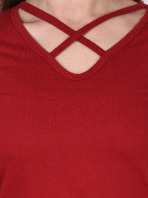 Red Full Sleeve Crop Top for Women | Criss-Cross Neck Design - Image 7