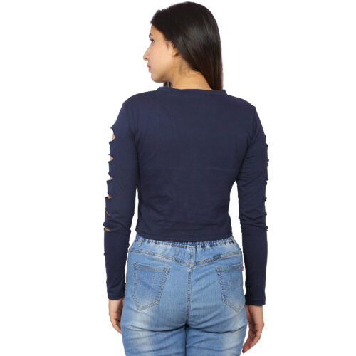 Women’s Multicolor Cut-Out Sleeve Crop Top – Full Sleeve Fit - Image 2