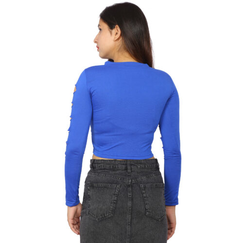 Women’s Multicolor Cut-Out Sleeve Crop Top – Full Sleeve Fit - Image 10