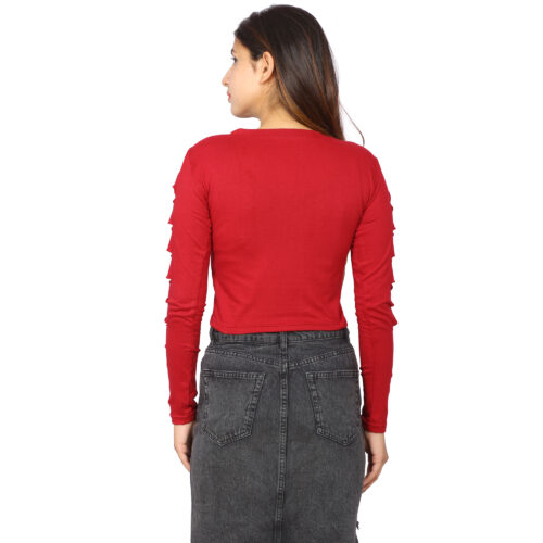 Women’s Multicolor Cut-Out Sleeve Crop Top – Full Sleeve Fit - Image 19