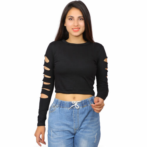 Women’s Multicolor Cut-Out Sleeve Crop Top – Full Sleeve Fit - Image 6