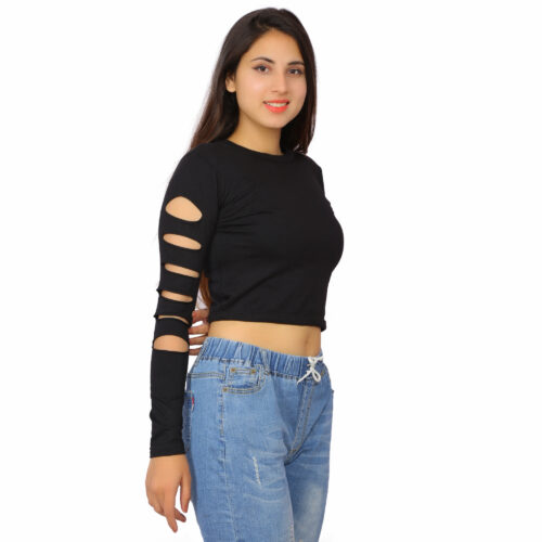Women’s Multicolor Cut-Out Sleeve Crop Top – Full Sleeve Fit - Image 7