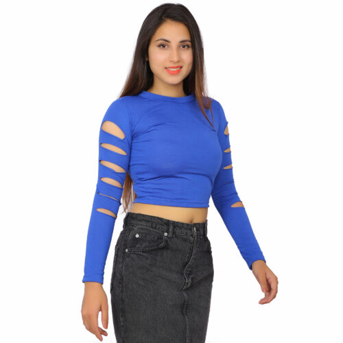 Women’s Multicolor Cut-Out Sleeve Crop Top – Full Sleeve Fit - Image 12