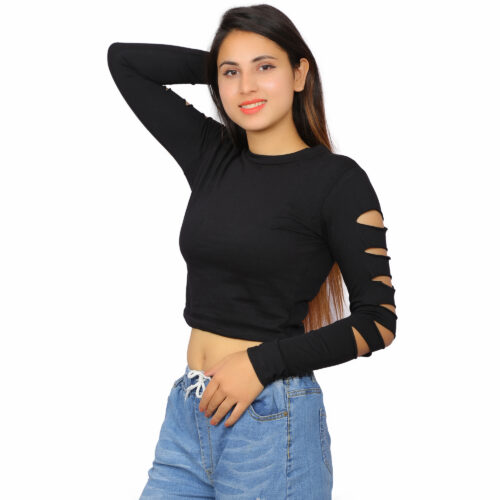 Women’s Multicolor Cut-Out Sleeve Crop Top – Full Sleeve Fit - Image 8