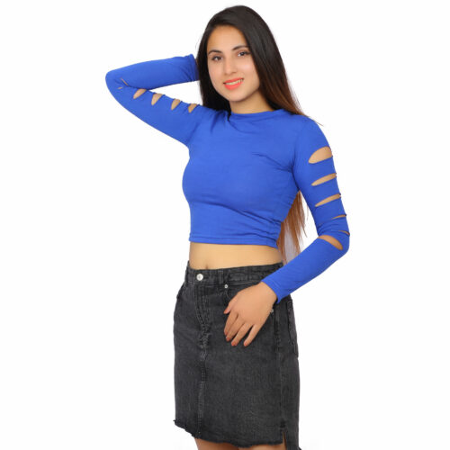 Women’s Multicolor Cut-Out Sleeve Crop Top – Full Sleeve Fit - Image 13