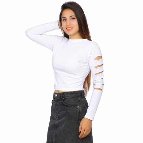 Women’s Multicolor Cut-Out Sleeve Crop Top – Full Sleeve Fit - Image 17