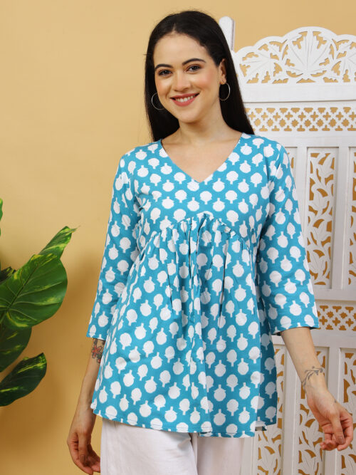 Women’s Multicolor Printed Cotton Top | Stylish 3/4 Sleeve Casual Wear Kurti - Image 7