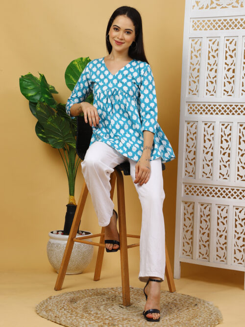 Women’s Multicolor Printed Cotton Top | Stylish 3/4 Sleeve Casual Wear Kurti - Image 10
