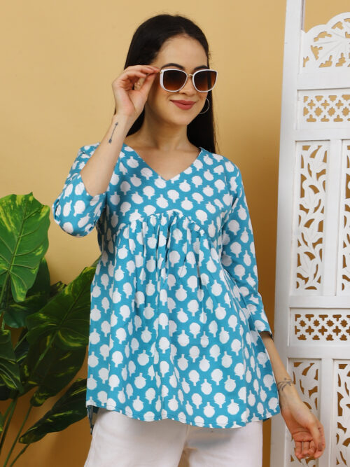 Women’s Multicolor Printed Cotton Top | Stylish 3/4 Sleeve Casual Wear Kurti - Image 11