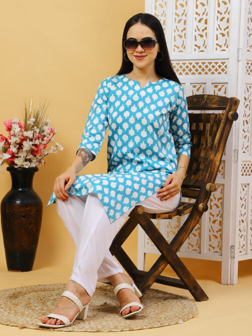 Women’s Multicolor Printed Cotton Kurti |  Office Wear Top - Image 20